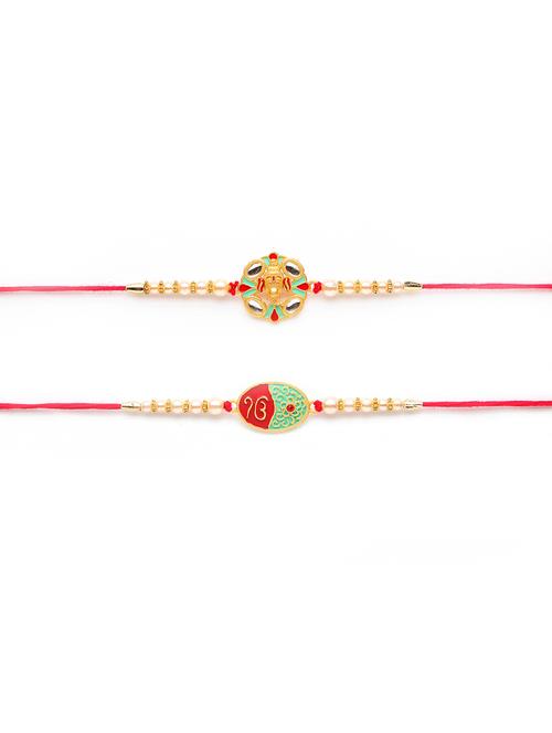 red & gold-coloured thread rakhi set of 2 - 17843082 - Very Small Image - 1
