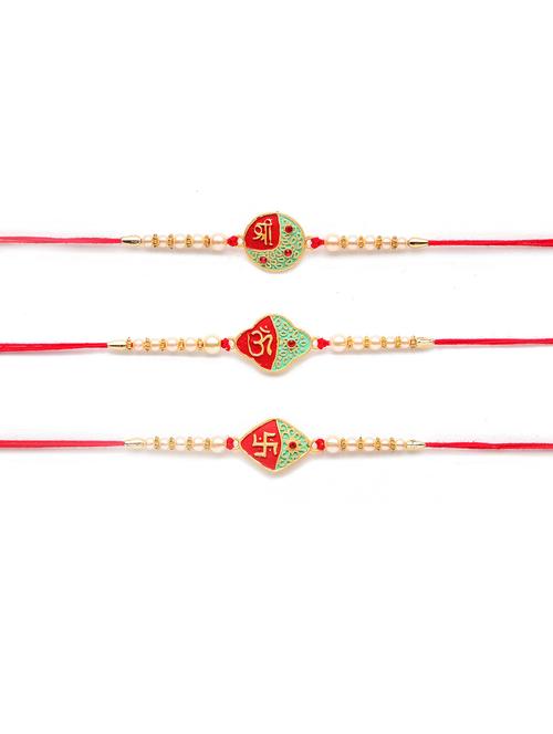 red & gold-coloured thread rakhi set of 3 - 17843088 - Very Small Image - 1