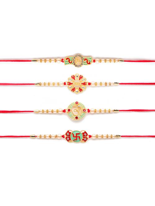 red & gold-coloured thread rakhi set of 4 - 17843093 - Very Small Image - 1