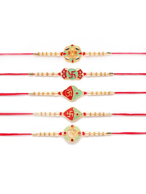 red & gold-coloured thread rakhi set of 5 - 17843099 - Very Small Image - 1