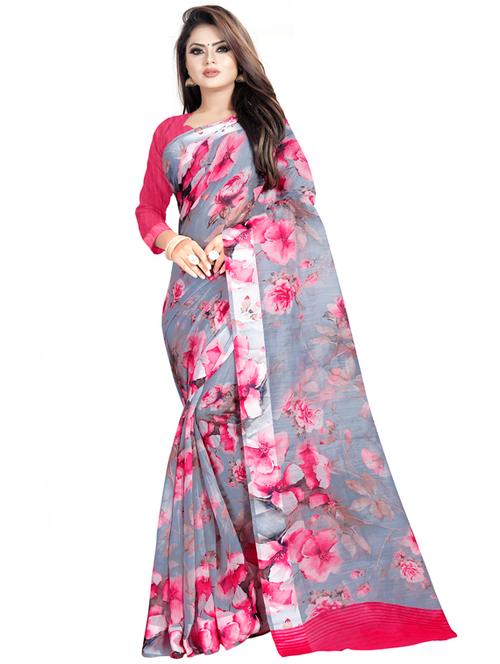 floral printed saree with blouse - 17843588 - Very Small Image - 1