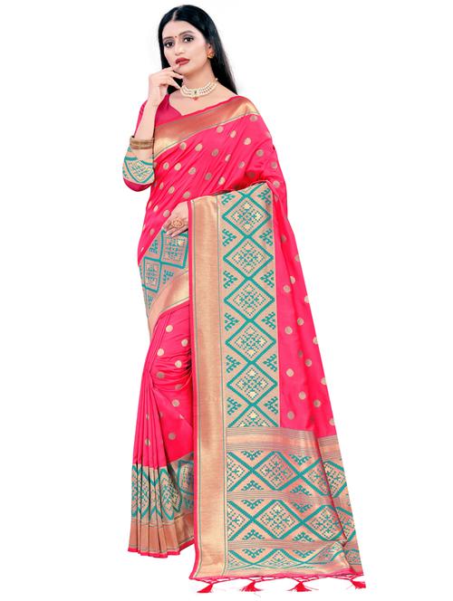 self design banarasi saree with blouse - 17844167 - Very Small Image - 1