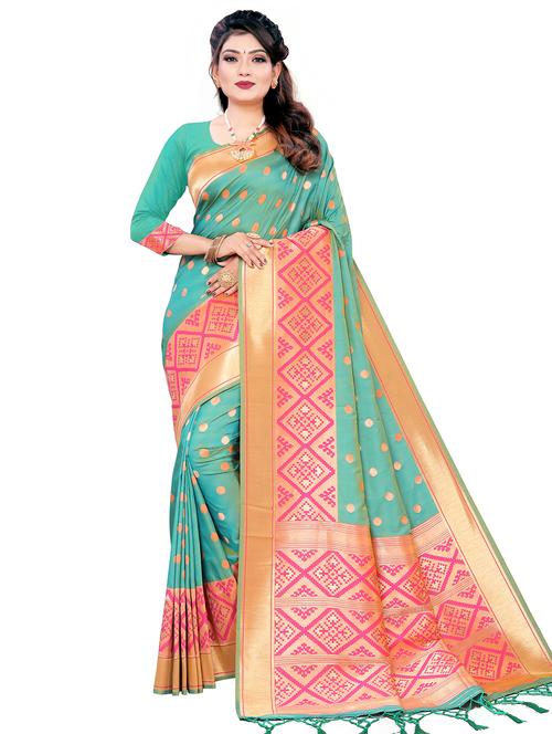 ethnic motifs banarasi saree with blouse - 17844181 - Very Small Image - 1