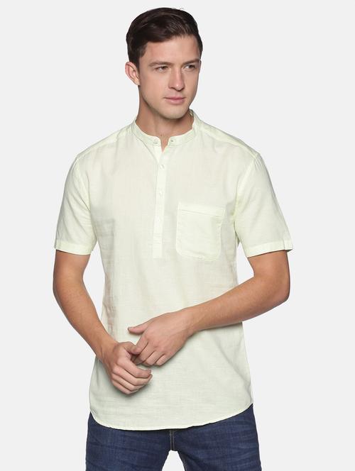 yellow solid linen short kurta - 17844324 - Very Small Image - 1