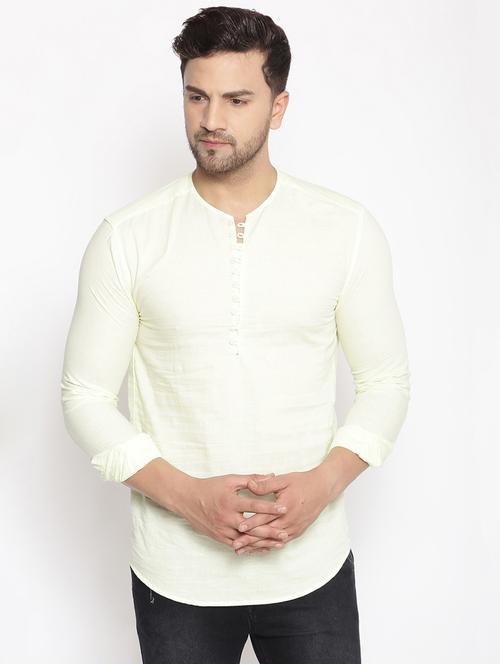 yellow solid linen short kurta - 17844331 - Very Small Image - 1