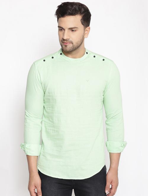 green solid linen short kurta - 17844355 - Very Small Image - 1