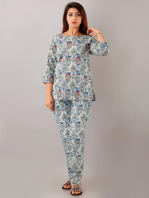 round neck printed nightwear pajama set - 17844407 - Very Small Image - 1