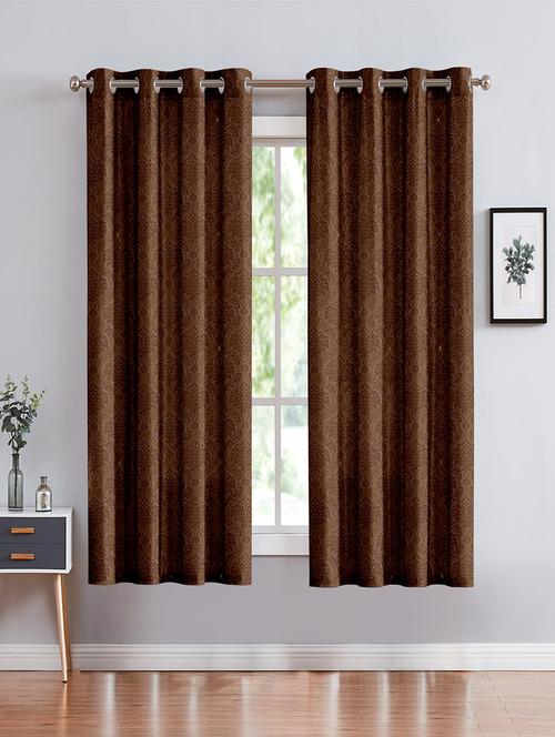 cortina emboos new polyester window curtain 5ft-pack of 2 -brown - 17844689 - Very Small Image - 1