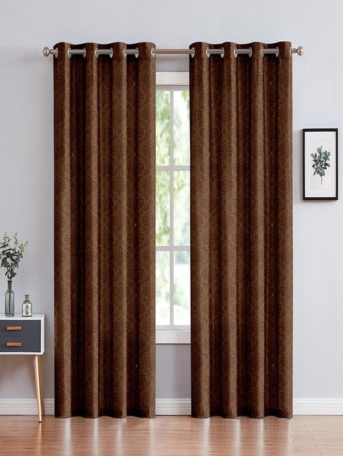 cortina emboos new polyester door curtain 7ft-pack of 2 -brown - 17844690 - Very Small Image - 1
