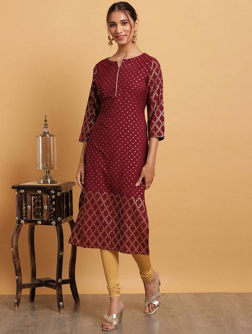 foil print straight kurta - 17845036 - Very Small Image - 1