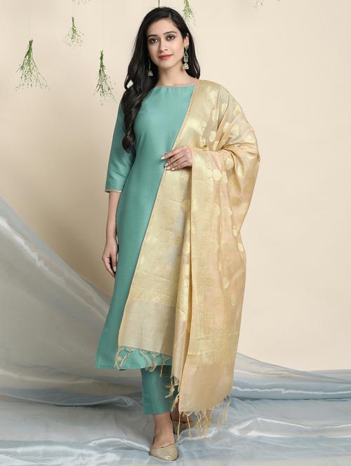 solid suit set with contrast dupatta - 17846040 - Very Small Image - 1