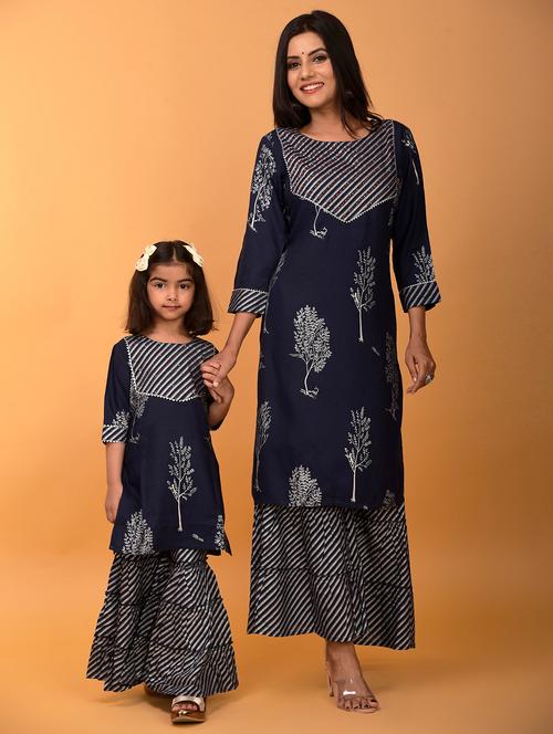 navy rayon kurta sharara set suit set - 17846594 - Very Small Image - 1
