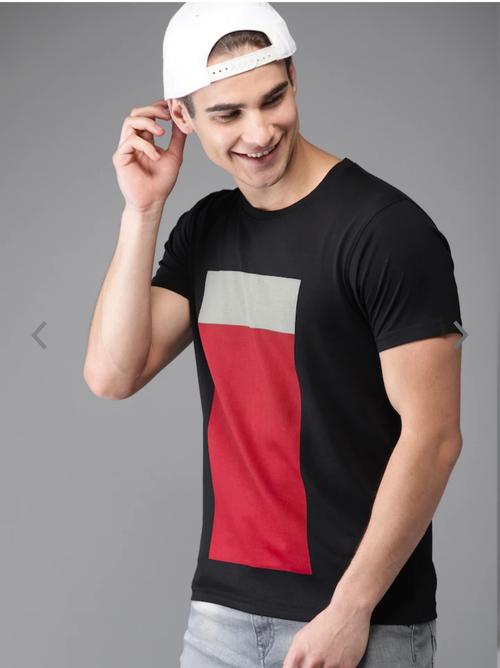 khalsa black colour blocked cotton t-shirt - 17846722 - Very Small Image - 1