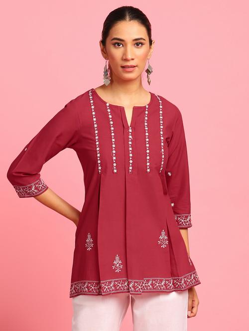 notch neck embroidered detail tunic - 17846756 - Very Small Image - 1