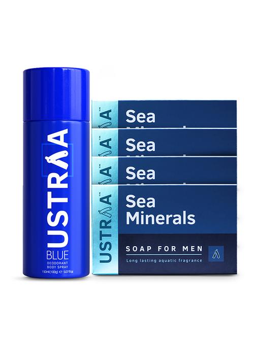 ustraa blue deodorant - 150 ml & deo soap sea minerals - 100g (pack of 4) - 17847506 - Very Small Image - 1