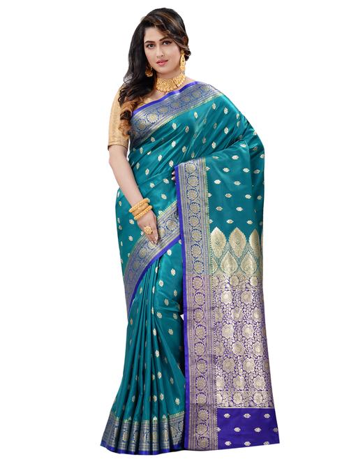 teal banarasi saree with blouse - 17848480 - Very Small Image - 1