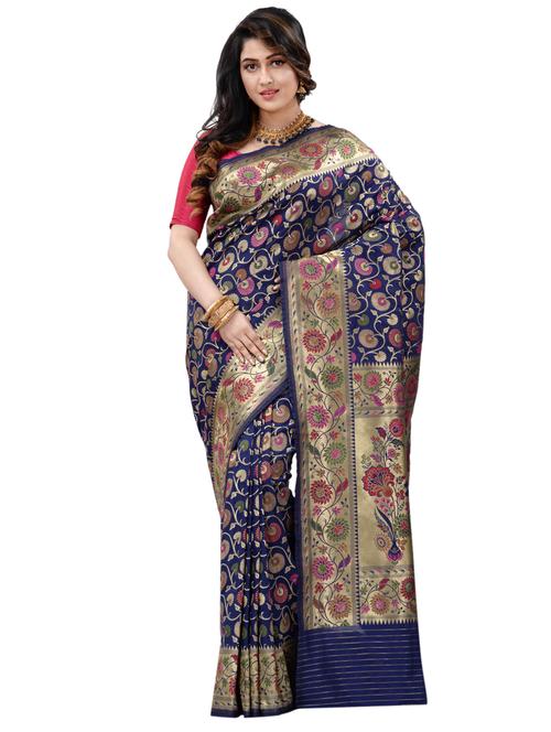 floral banarasi saree with blouse - 17848505 - Very Small Image - 1