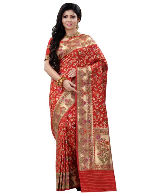 floral banarasi saree with blouse - 17848506 - Very Small Image - 1