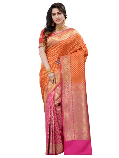 self design banarasi saree with blouse - 17848535 - Very Small Image - 1