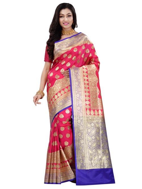 self design banarasi saree with blouse - 17848550 - Very Small Image - 1