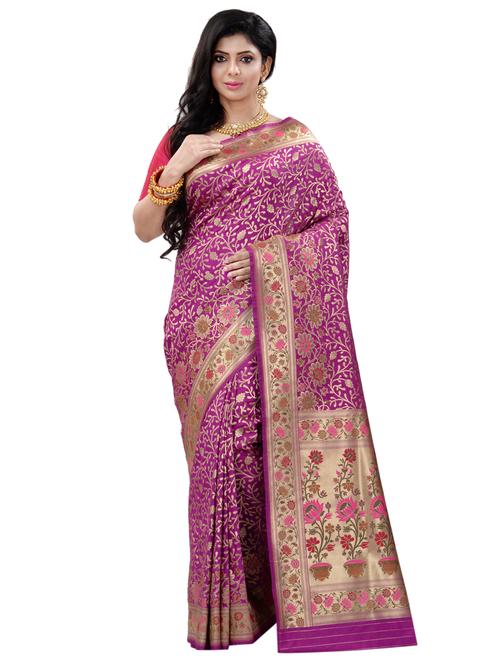 self design banarasi saree with blouse - 17848562 - Very Small Image - 1
