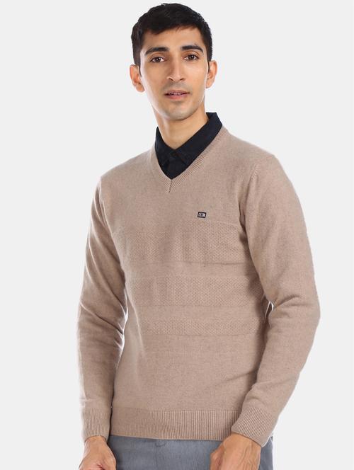 beige self design pullover - 17849894 - Very Small Image - 1