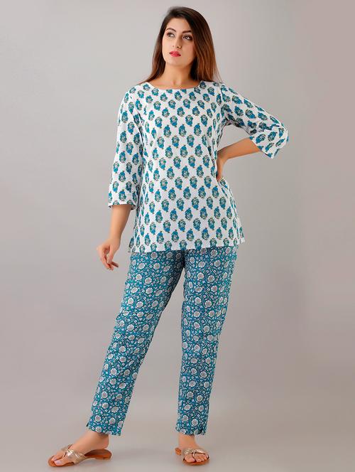 blue printed nightwear set - 17849979 - Very Small Image - 1