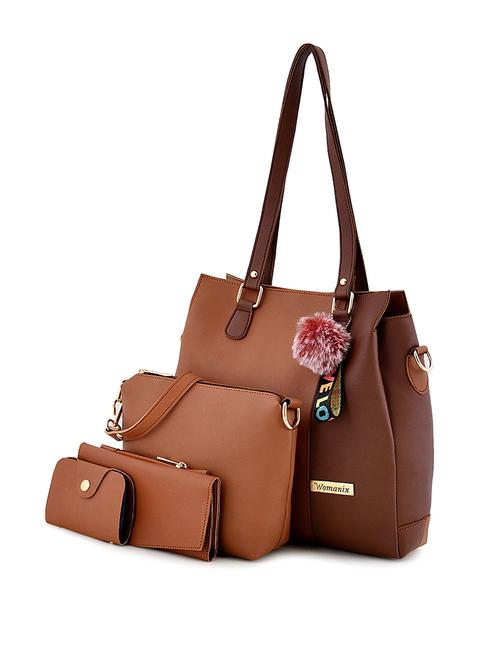tan leatherette (pu) combo handbag - 17850117 - Very Small Image - 1