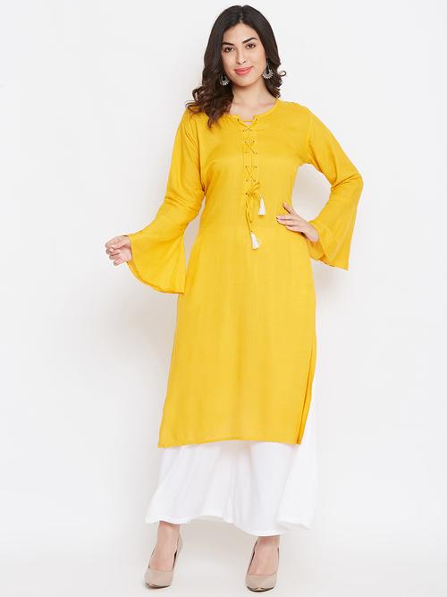 yellow and white solid kurta with - 17850747 - Very Small Image - 1