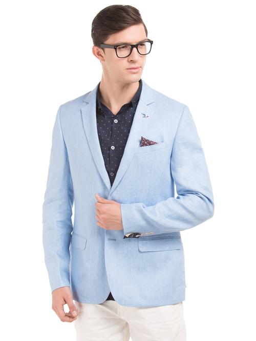 blue self design single breasted formal blazer - 17850960 - Very Small Image - 1