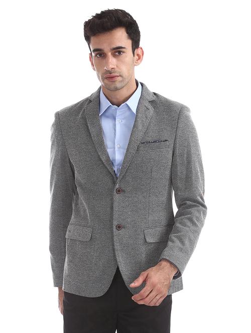 grey self design single breasted formal blazer - 17850969 - Very Small Image - 1