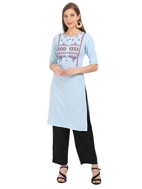 yoke embroidered straight kurta - 17851001 - Very Small Image - 1