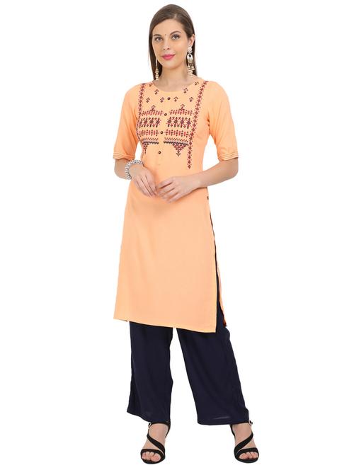 yoke embroidered straight kurta - 17851003 - Very Small Image - 1