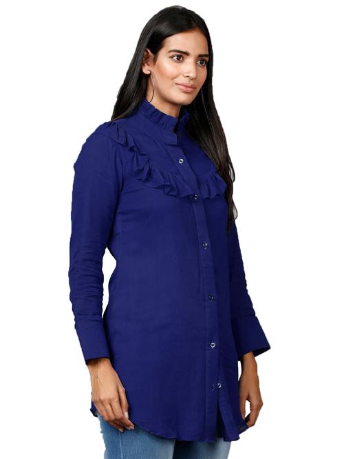dark blue shirt with ruffle yoke - 17851243 - Very Small Image - 1