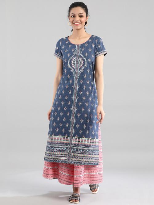printed straight kurta palazzo set - 17852349 - Very Small Image - 1