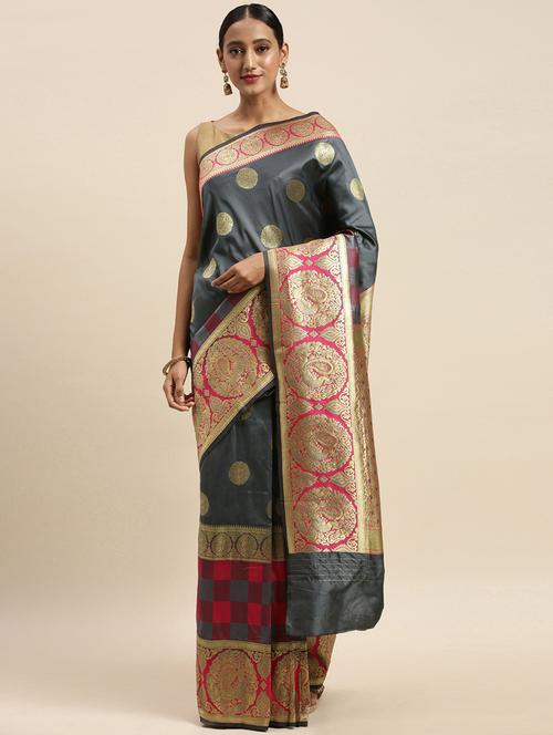 grey silk blend saree with blouse - 17852840 - Very Small Image - 1