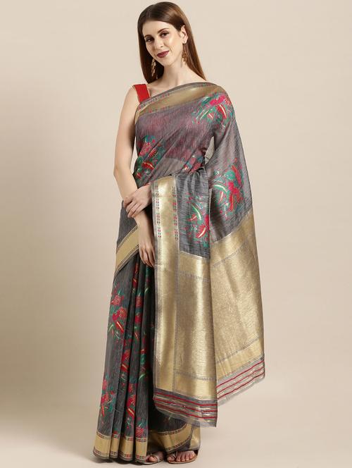 green chanderi saree with blouse - 17852852 - Very Small Image - 1