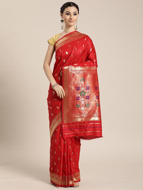 red silk blend saree with blouse - 17852869 - Very Small Image - 1