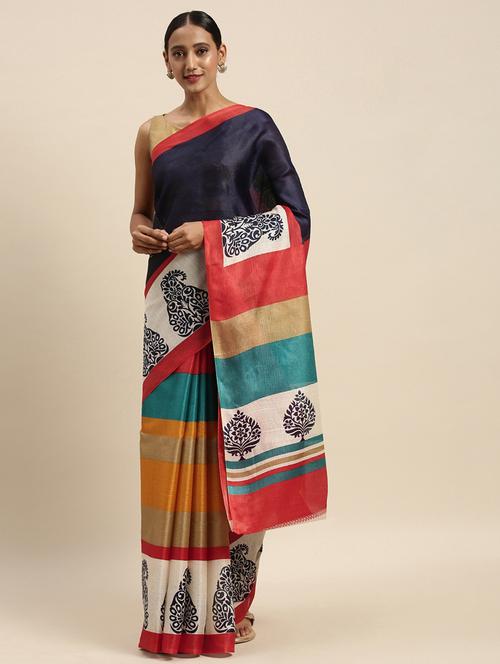 red art silk printed saree with blouse - 17852915 - Very Small Image - 1