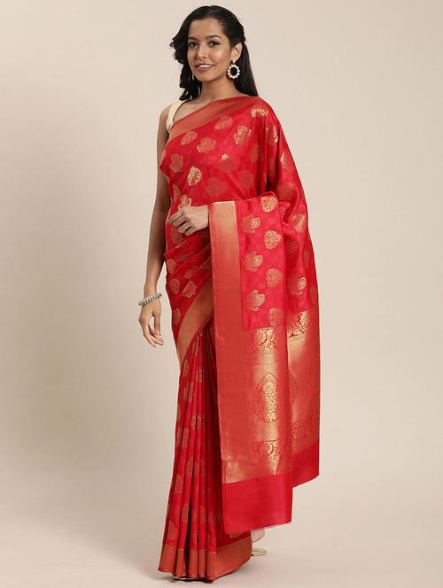 red silk blend saree with blouse - 17852954 - Very Small Image - 1