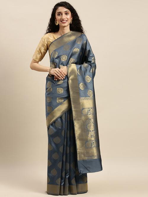 grey silk blend saree with blouse - 17852958 - Very Small Image - 1