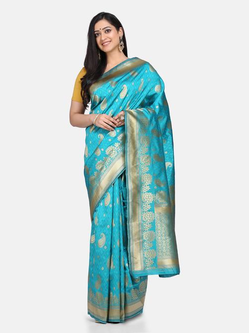 sky blue poly silk designer party - 17853070 - Very Small Image - 1