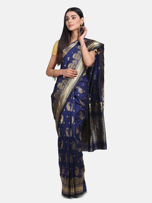 navy blue poly silk designer party - 17853076 - Very Small Image - 1