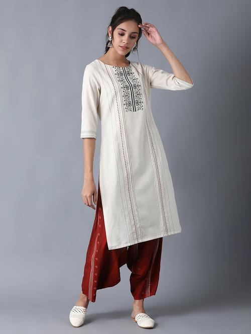 boat neck embroidered straight kurta - 17853569 - Very Small Image - 1