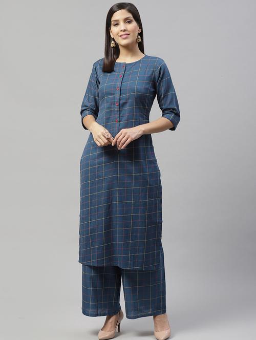 checkered kurta palazzo set - 17853643 - Very Small Image - 1