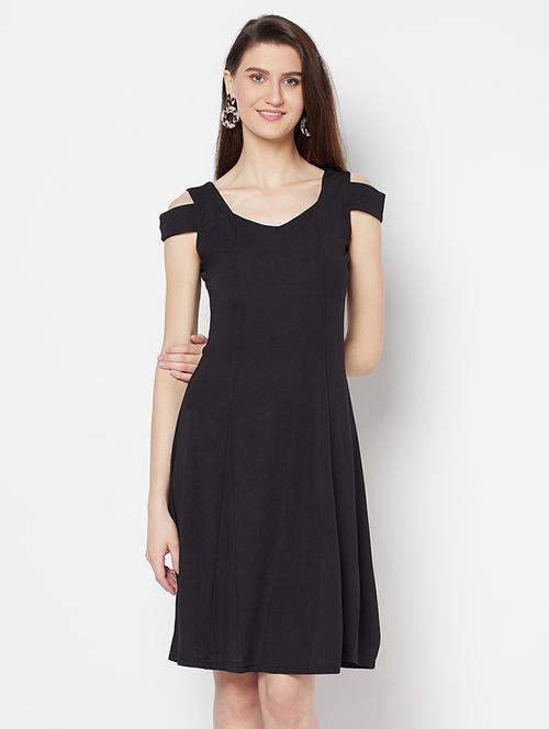 cold shoulder solid fit & flare dress - 17853832 - Very Small Image - 1