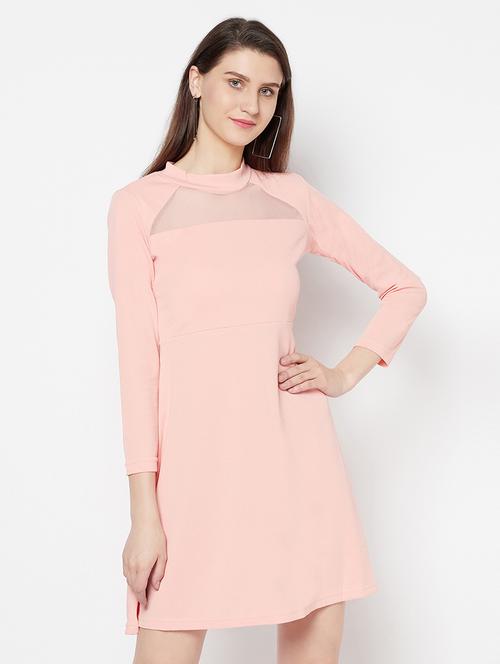 mock neck mesh panel a-line dress - 17853841 - Very Small Image - 1