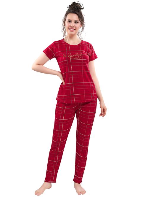 checkered printed nightwear pajama set - 17854374 - Very Small Image - 1