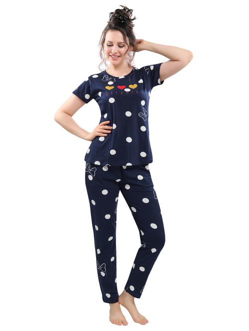 navy blue polka dot pyjama set nightwear set - 17854377 - Very Small Image - 1