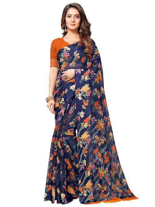 floral printed saree with blouse - 17854658 - Very Small Image - 1